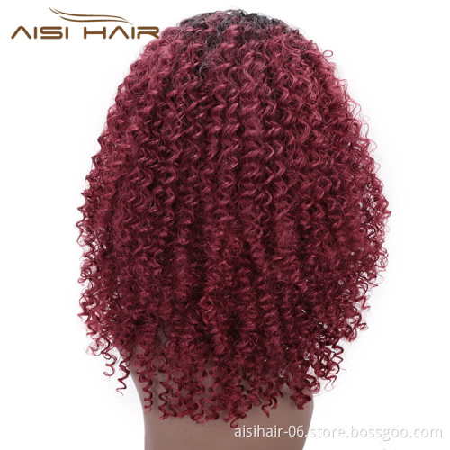 Aisi Hair Medium Long Ombre Red Dark Root Wig Afro Kinky Curly Lace Frontal Wig Synthetic Front Lace Hair Wigs For Black Women